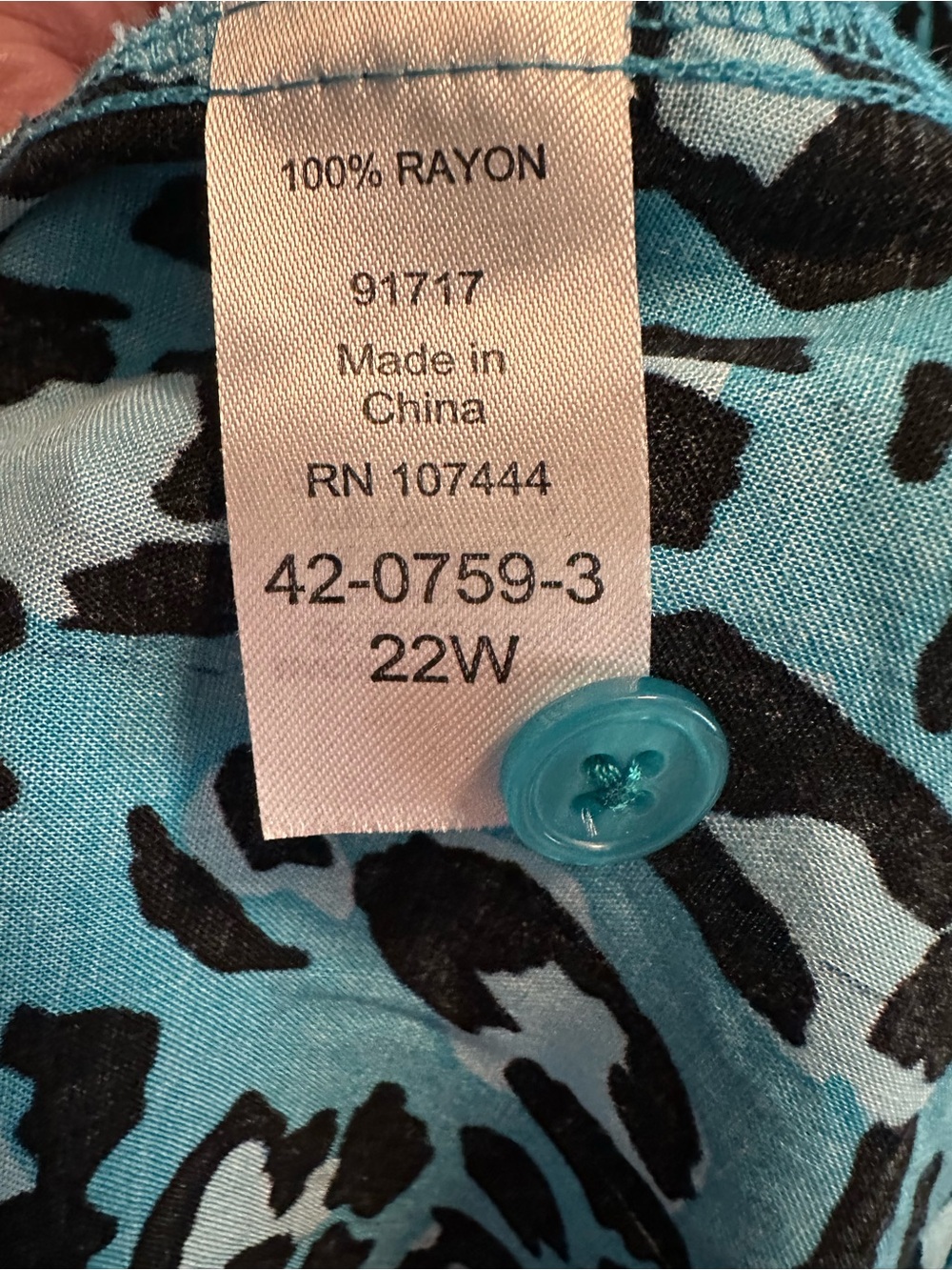 Jessica London Teal and Black Leopard Print Button-Down Blouse Size 22W EUC - Picture 4 of 5